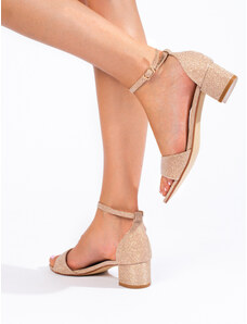 Designové sandály dámské zlaté na širokém podpatku