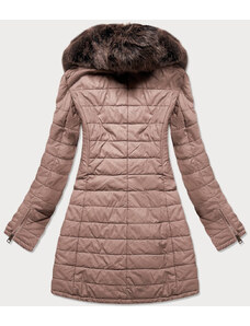Libland Dámský kabát z eko kůže ve starorůžové barvě s kožešinou (LD5520)