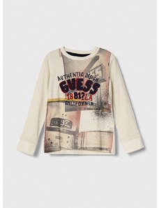 Dětská bavlněná košile s dlouhým rukávem Guess béžová barva