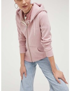Mikina Superdry dámská, růžová barva, s kapucí, melanžová