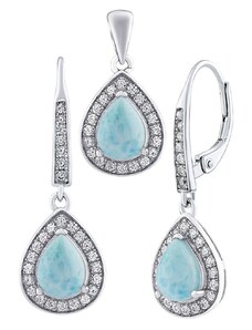 Silvego Stříbrný set šperků BRISA s pravým Larimarem a Brilliance Zirconia JJJ1141ELRSET