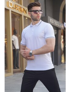 Madmext White Polo-Collar Men's T-Shirt 6113
