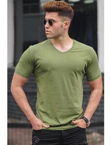 Madmext Basic V-Neck Green T-Shirt 5281