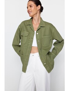 Trendyol Khaki Pocket Detailní oversize džínová košilová bunda