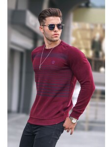 Madmext Claret Red Striped Crew Neck Knitwear Sweater 5961