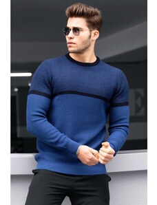 Madmext Men's Indigo Color Block Sweater 4734