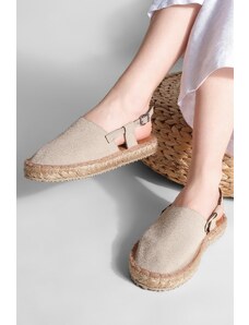 Marjin Women's Straw Detailed Closed Espadrilles Sandals Daily Nineteen Beige Sandals.