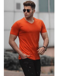 Madmext Basic V-Neck Orange T-Shirt 5281