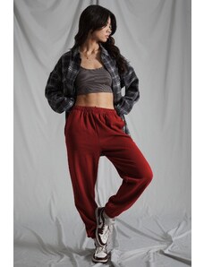 Madmext Women's Claret Red Elastic Waist Oversize Sweatpants