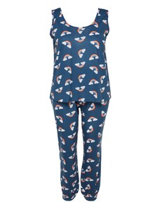 Trendyol Curve Navy Blue Rainbow Patterned Knitted Pajamas Set