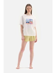 Dagi White Short Sleeve Print Detailed Pajamas Set with Shorts