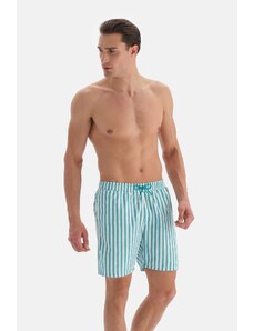 Dagi Green-White Striped Medium Shorts