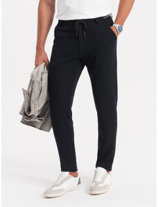 Ombre Clothing Pánské pletené kalhoty s elastickým pasem - černé V4 OM-PACP-0116