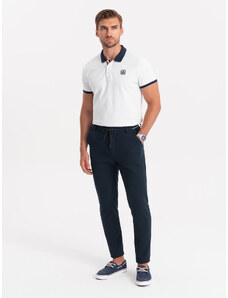 Ombre Clothing Pánské pletené kalhoty s pružným pasem - tmavě modré V3 OM-PACP-0116