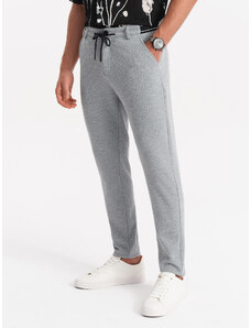 Ombre Clothing Pánské pletené kalhoty s pružným pasem - světle šedé V1 OM-PACP-0116