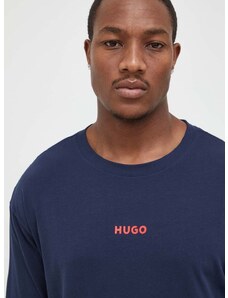 Tričko s dlouhým rukávem HUGO tmavomodrá barva, s potiskem, 50502399