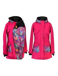 Shara Softshellový nosící kabát malinový-ornamenty 2v1