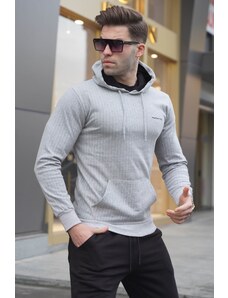 Madmext Men's Gray Striped Hoodie Sweatshirt