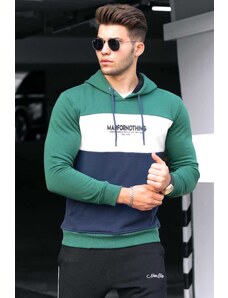 Madmext Men's Green Color Block Hooded Sweatshirt 4699