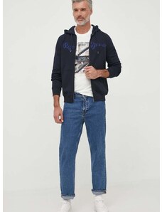 Bavlněná mikina Pepe Jeans RYAN pánská, tmavomodrá barva, s kapucí, s aplikací