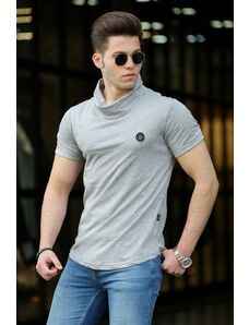 Madmext Men's Shawl Collar Gray T-Shirt 4554