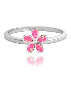 MINET Stříbrný prsten KYTIČKY s růžovými opálky vel. 54 JMAD0043PR54