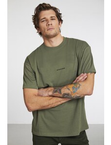 GRIMELANGE River Men's Oversize Fit Embroidered Front 100% Cotton Khaki T-shirt