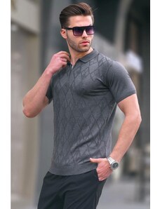 Madmext Patterned Tricot Anthracite Polo Neck T-Shirt 6357