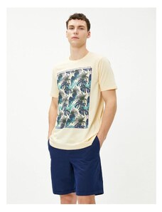 Koton Leaf Printed T-Shirt Crew Neck Short Sleeve Cotton