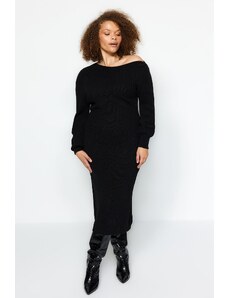 Trendyol Curve černé asymetrické detailní pletené šaty