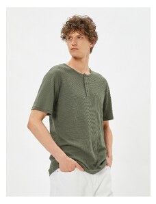 Koton Basic T-Shirt Crew Neck Button Detailed Slim Fit Cotton
