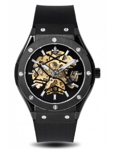 Ralph Christian Watches Černé pánské hodinky Ralph Christian s gumovým páskem Prague Skeleton Deluxe - Black Automatic 44MM
