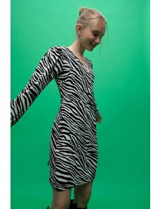 DEFACTO A Cut V-Neck Animal Print Mini Long Sleeve Dress