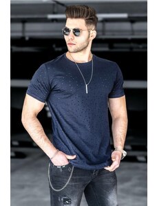 Madmext Ripped Detailed Navy Blue T-Shirt 2883