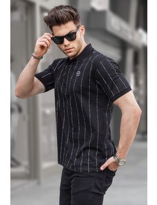 Madmext Striped Black Polo Neck T-Shirt 5879