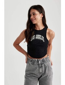 DEFACTO Fitted Printed Crew Neck Crop Singlet