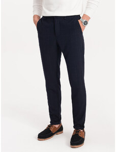 Ombre Clothing Pánské kalhoty s pružným pasem v jemné kostkované barvě - tmavě modré V1 OM-PACP-0120