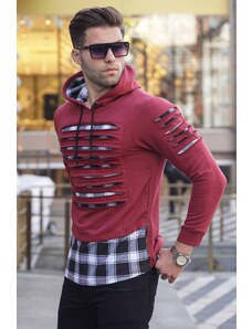 Madmext Burgundy Ripped Detailed Hooded Sweatshirt 2656