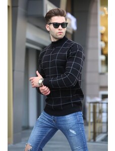 Madmext Black Checkered Knitwear Sweater 5796