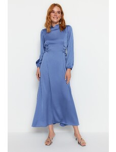 Trendyol modré pasové britské saténové večerní šaty