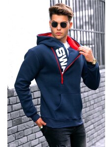 Madmext Men's Navy Blue Sweatshirt with Zipper Detail, 1767