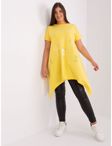 Fashionhunters Žlutá halenka s asymetrickým potiskem plus size velikosti