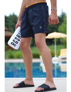 Madmext Embroidered Side Stripe Navy Blue Swimming Shorts 2943