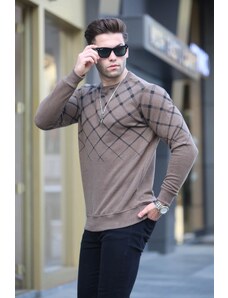 Madmext Camel Patterned Crewneck Knitwear Sweater 6019