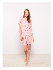 LC Waikiki Shirt Collar Patterned Short Sleeve Viscose Women's Pajamas Set