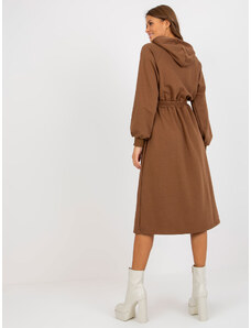 Fashionhunters Hnědé mikinové šaty s kapucí