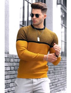 Madmext Mustard Color Block Men's Sweater 4734