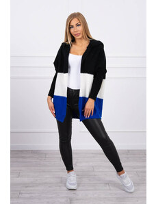 K-Fashion Tříbarevný svetr s kapucí černý+ecru+chabra