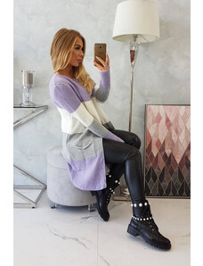 K-Fashion Pruhovaný svetr fialová+ecru