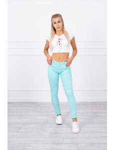 K-Fashion Džínové kalhoty v mátové barvě